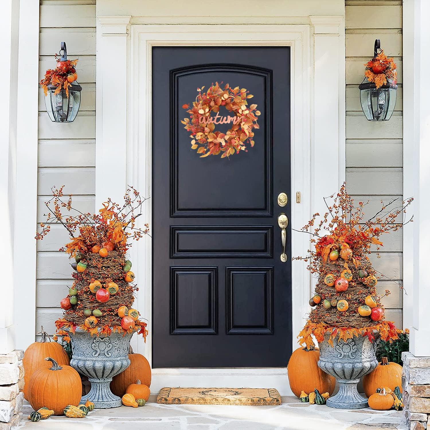 22-Inch Physalis Wreath Fall Wreaths for Front Door with Golden Berries - Tokcare Home