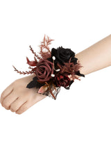 Black & Gothic Burgundy 6pcs Wedding Wrist Corsage Artificial Flowers