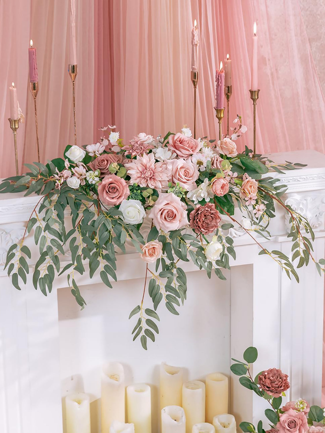 Dusty Rose & Cream Wedding Centerpiece Artificial Sweetheart Flower Swag Pack of 3 34 Inch