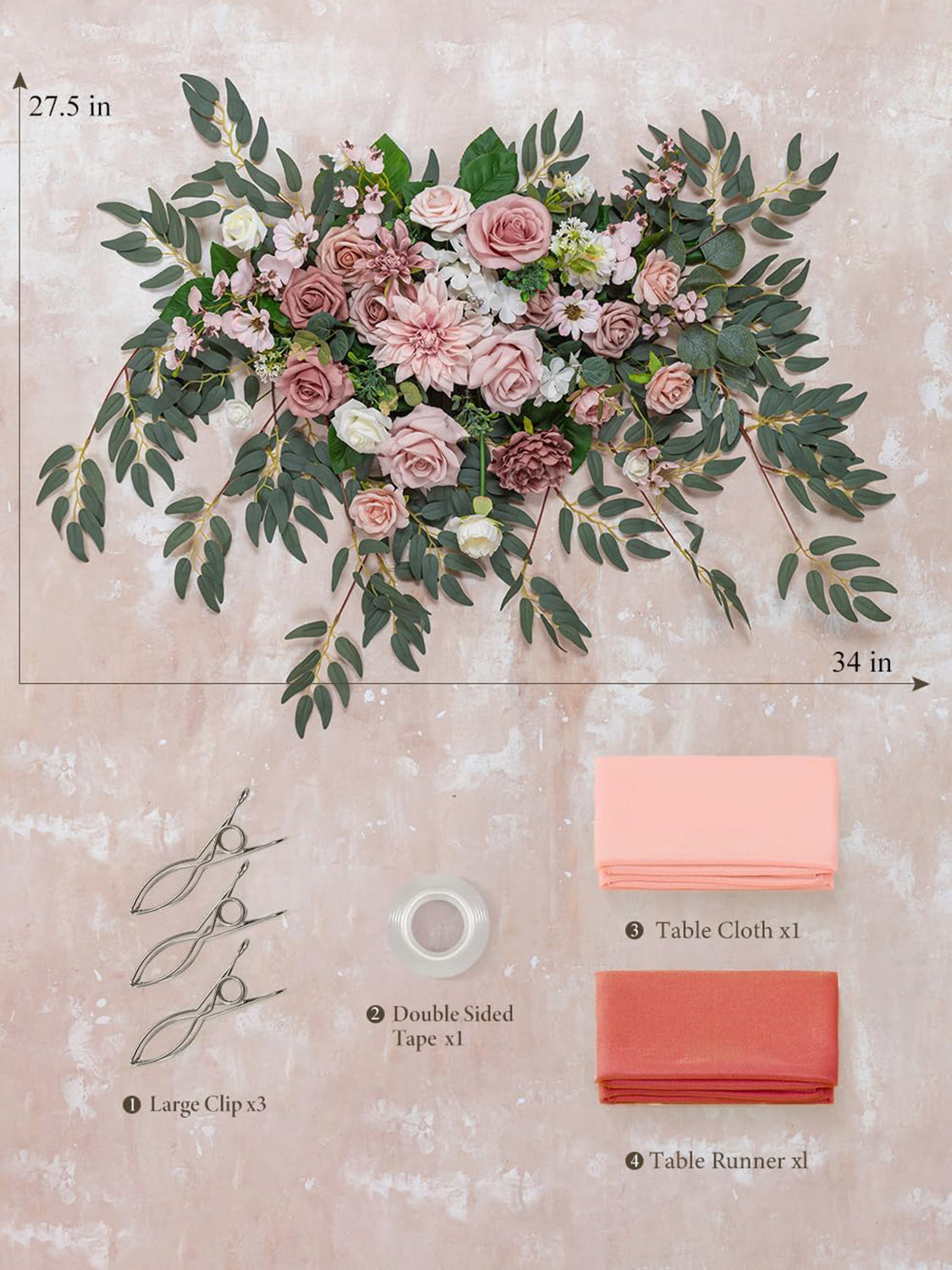 Dusty Rose & Cream Wedding Centerpiece Artificial Sweetheart Flower Swag Pack of 3 34 Inch
