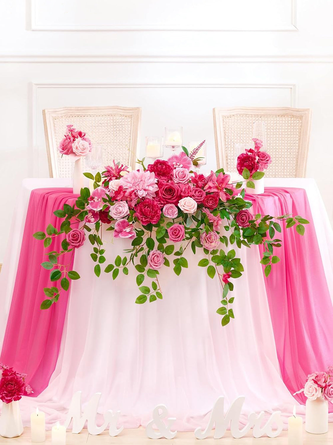 Hot Pink Wedding Centerpiece Artificial Sweetheart Flower Swag 47.2 Inch Pack of 3