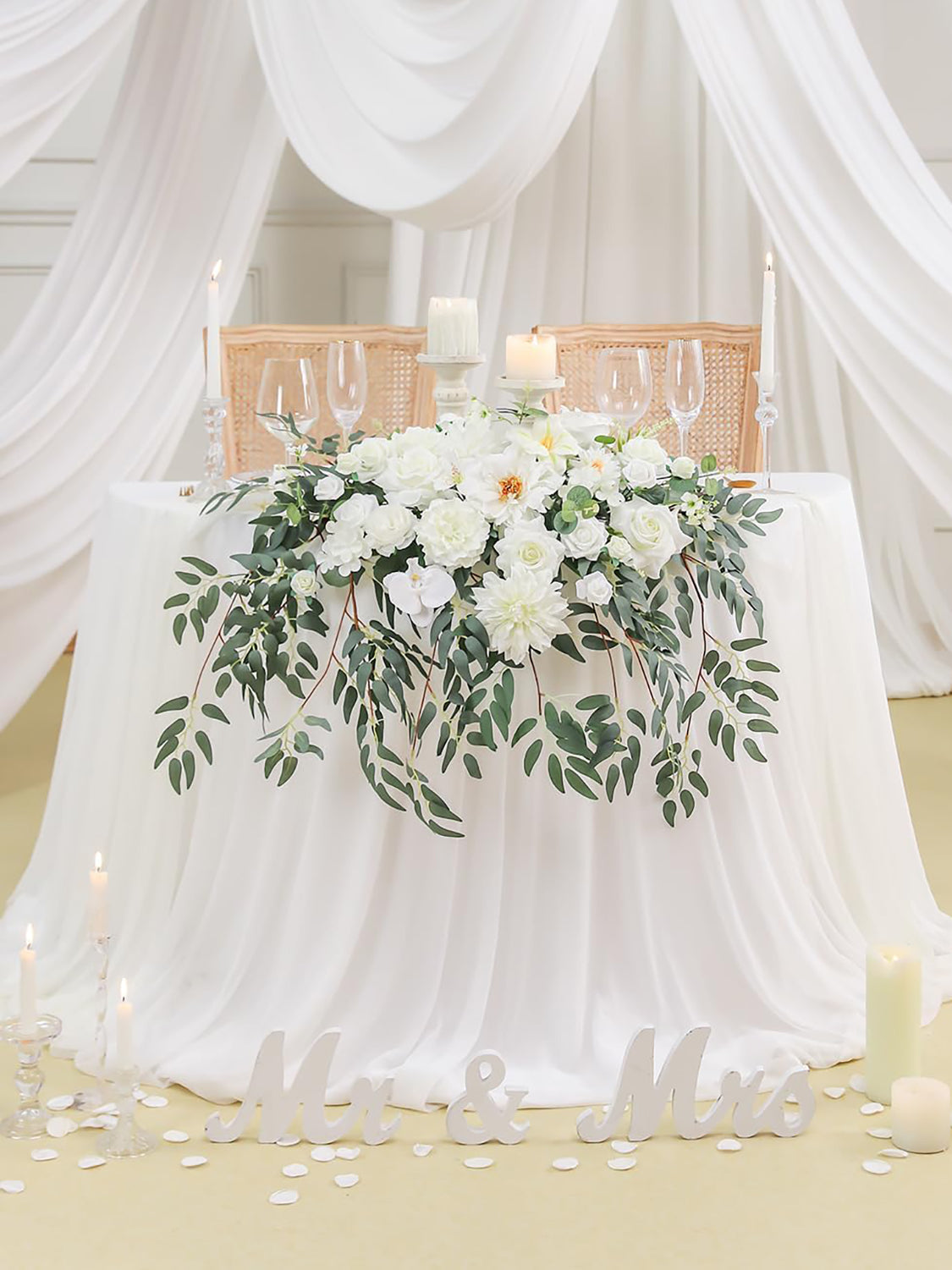 Ivory White Wedding Centerpiece Artificial Sweetheart Flower Swag 23.6 Inch Pack of 3