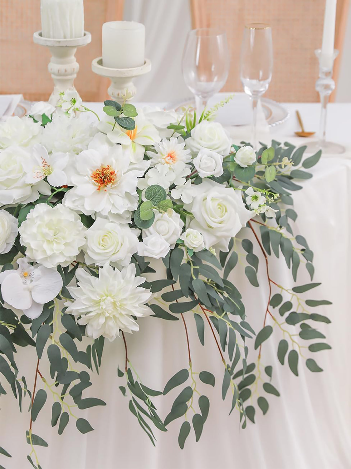 Ivory White Wedding Centerpiece Artificial Sweetheart Flower Swag 23.6 Inch Pack of 3