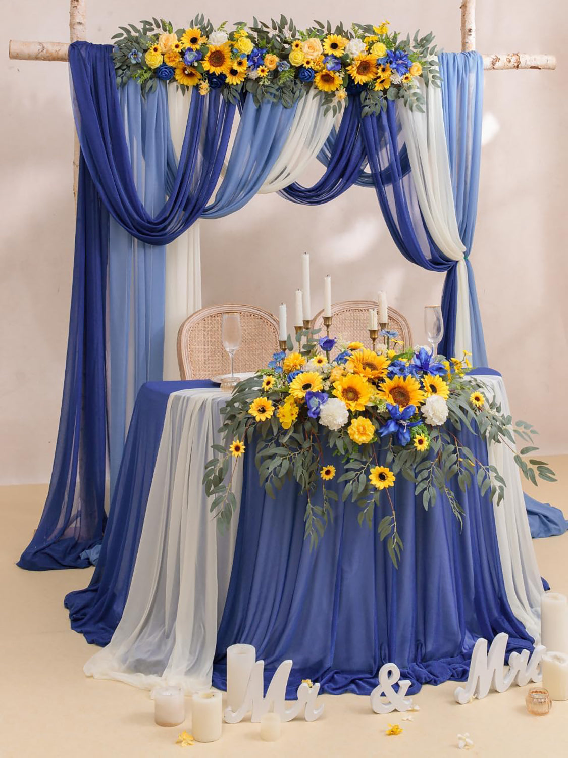 Sunflower & Royal Blue Wedding Centerpiece Artificial Sweetheart 31.5 Inch Pack of 3