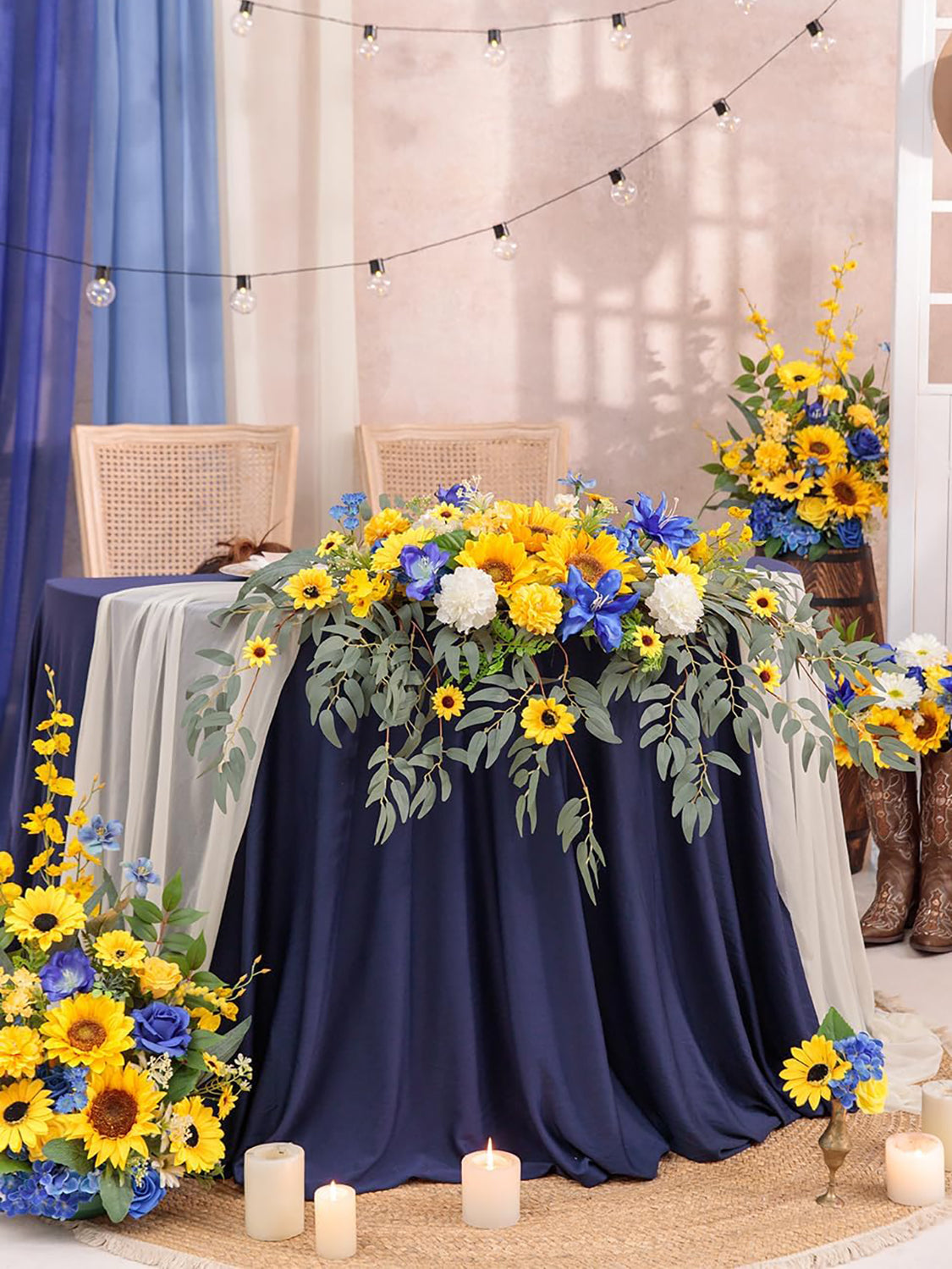 Sunflower & Royal Blue Wedding Centerpiece Artificial Sweetheart 31.5 Inch Pack of 3
