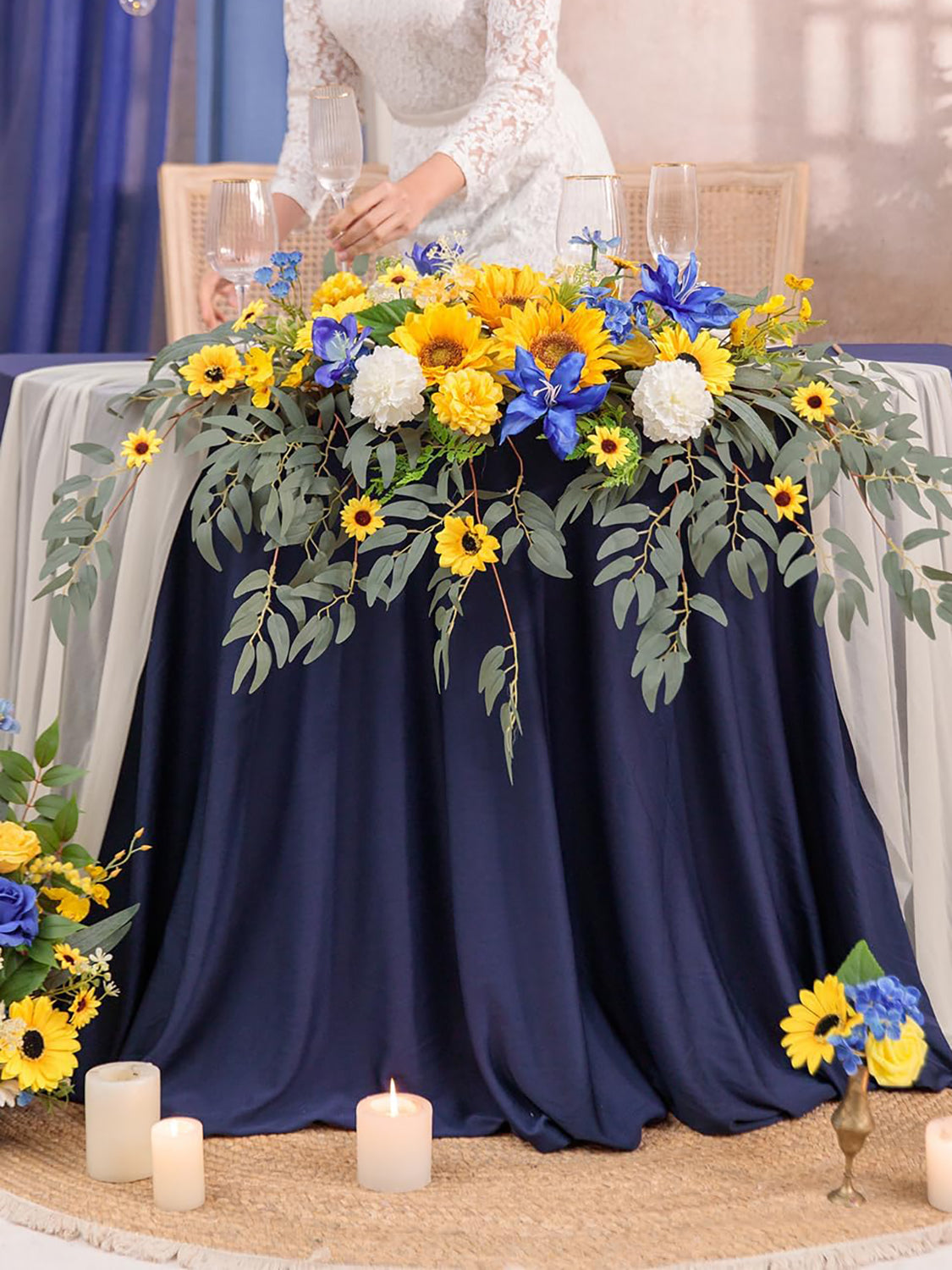 Sunflower & Royal Blue Wedding Centerpiece Artificial Sweetheart 31.5 Inch Pack of 3