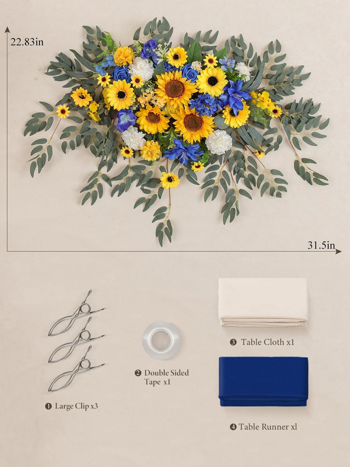 Sunflower & Royal Blue Wedding Centerpiece Artificial Sweetheart 31.5 Inch Pack of 3