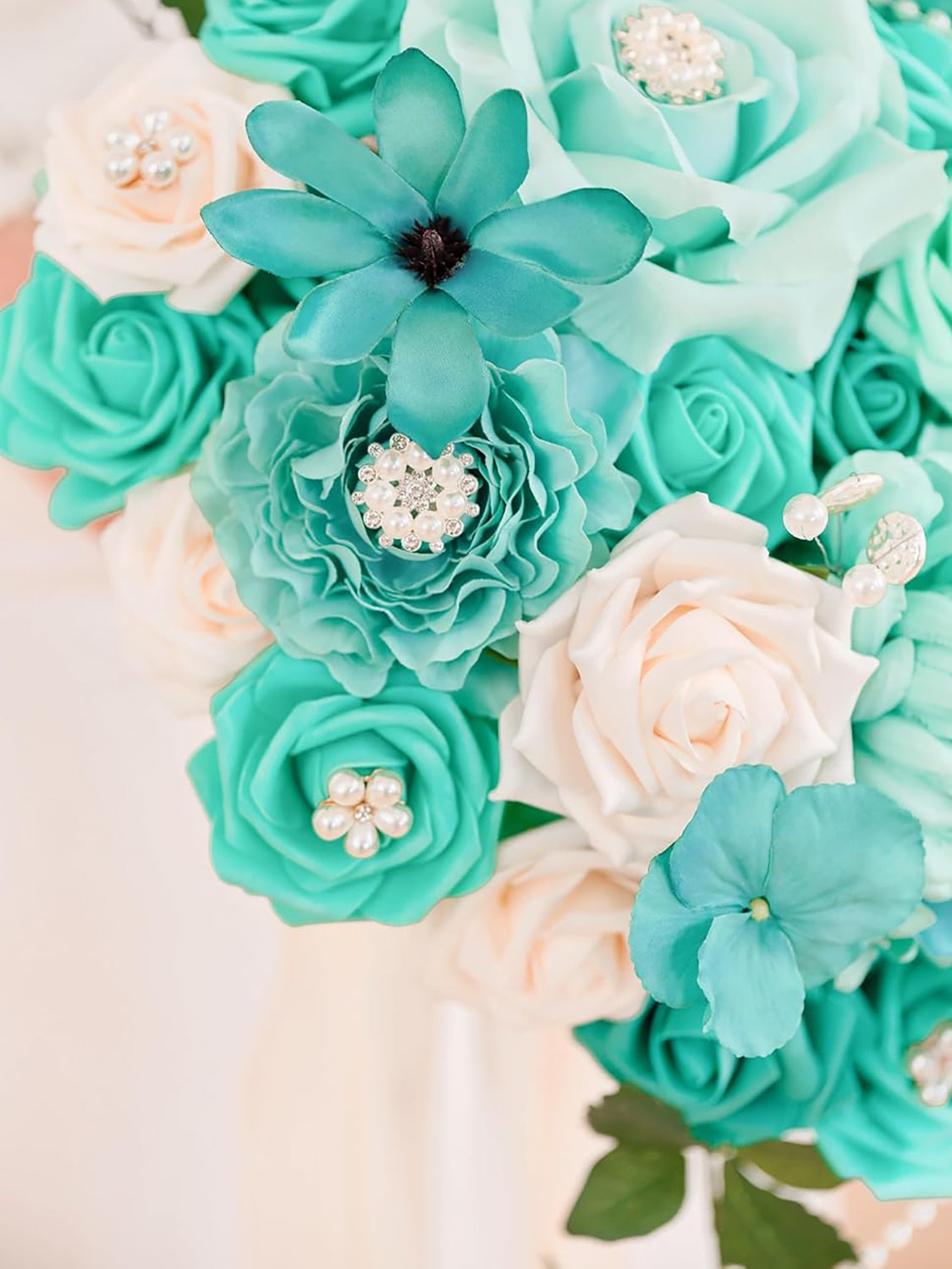 Teal Green & Champange Wedding Bouquets for Bride