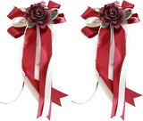 Red Wedding Car Mirror Decorations 14 Inch 2 Pack Bow Flowers