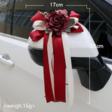Red Wedding Car Mirror Decorations 14 Inch 2 Pack Bow Flowers
