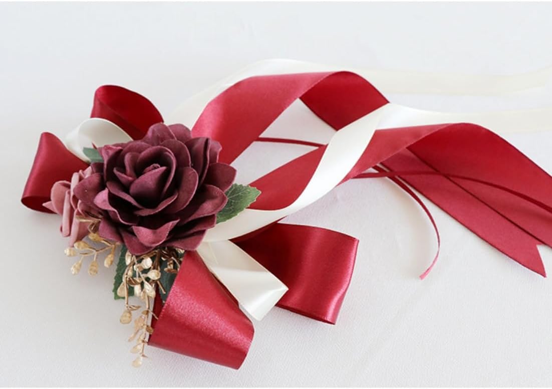 Red Wedding Car Mirror Decorations 14 Inch 2 Pack Bow Flowers