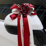 Red Wedding Car Mirror Decorations 14 Inch 2 Pack Bow Flowers
