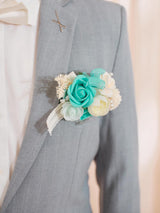 Teal Green & champagne Men Wedding Boutonniere Groom Single
