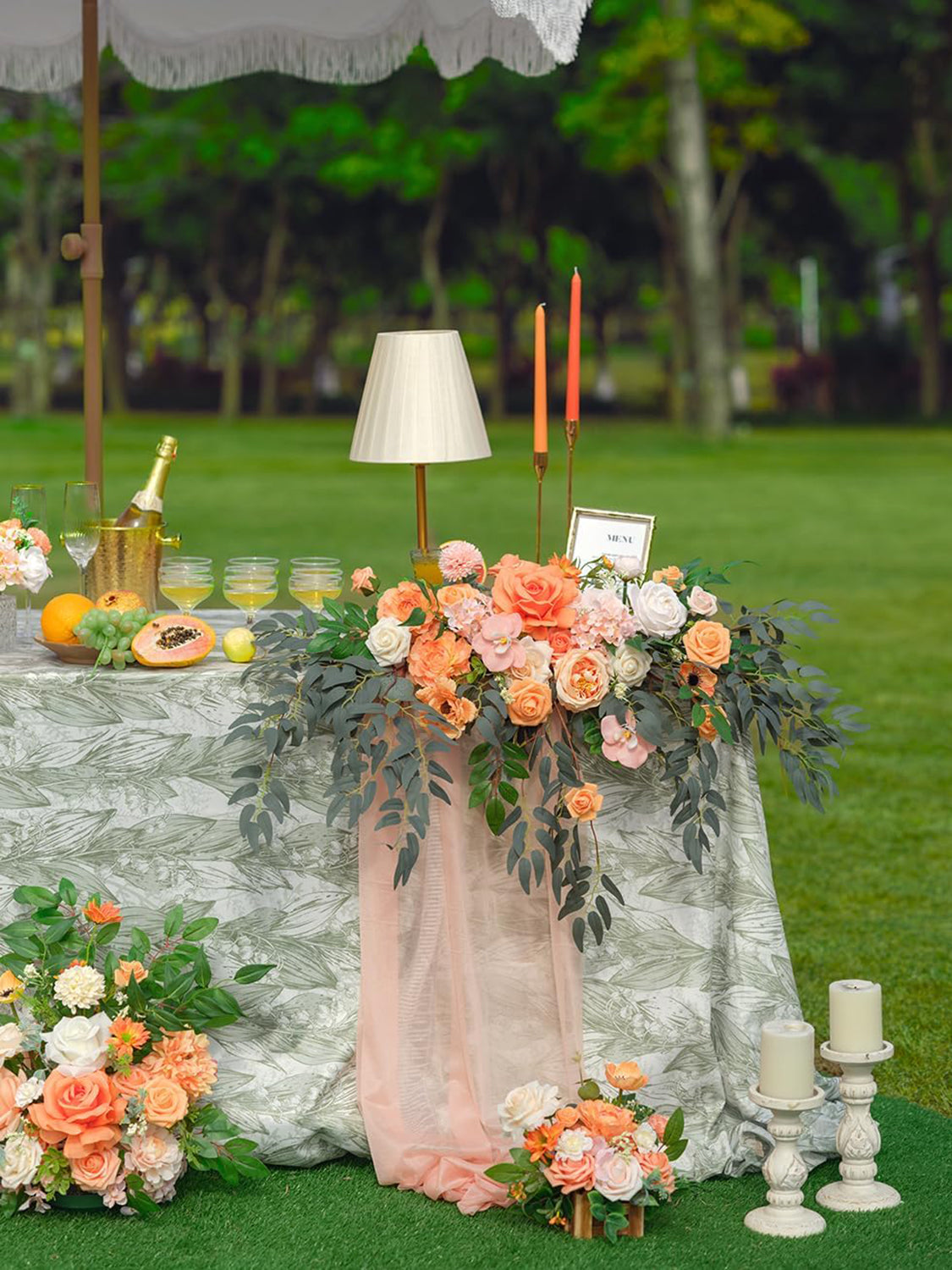 Coral Pink & Champagne Wedding Centerpiece Artificial Sweetheart Flower Swag 39.37 Inch Pack of 3