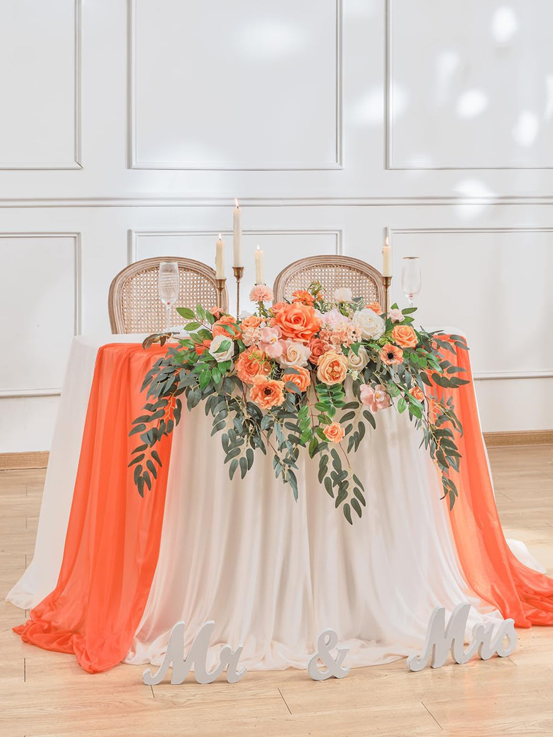 Coral Pink & Champagne Wedding Centerpiece Artificial Sweetheart Flower Swag 39.37 Inch Pack of 3