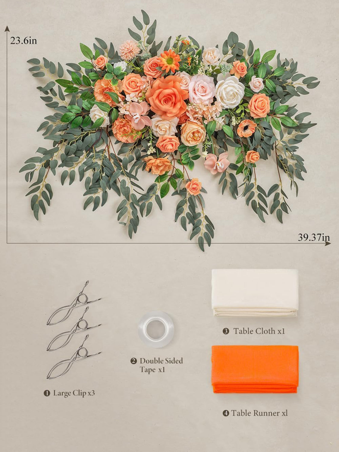 Coral Pink & Champagne Wedding Centerpiece Artificial Sweetheart Flower Swag 39.37 Inch Pack of 3