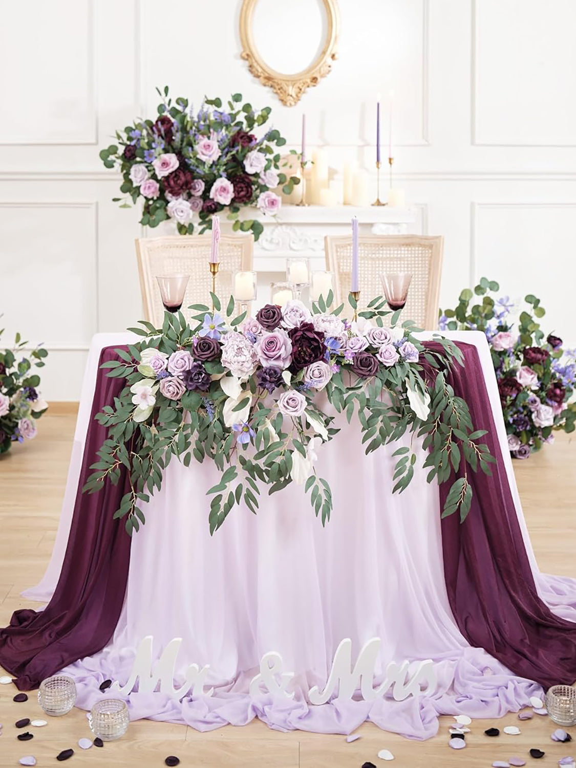 Lavender & Plum Wedding Centerpiece Artificial Sweetheart Flower Swag 47.2 Inch Pack of 3
