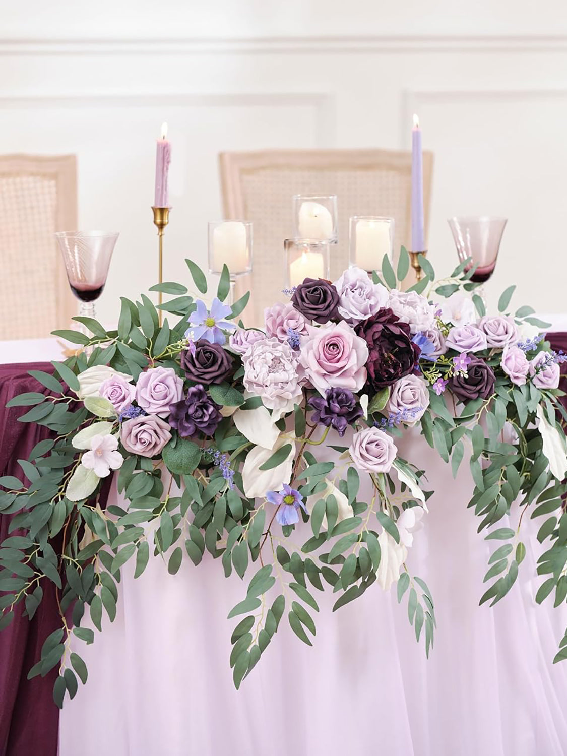 Lavender & Plum Wedding Centerpiece Artificial Sweetheart Flower Swag 47.2 Inch Pack of 3