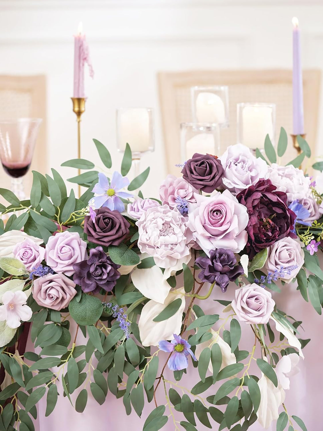 Lavender & Plum Wedding Centerpiece Artificial Sweetheart Flower Swag 47.2 Inch Pack of 3