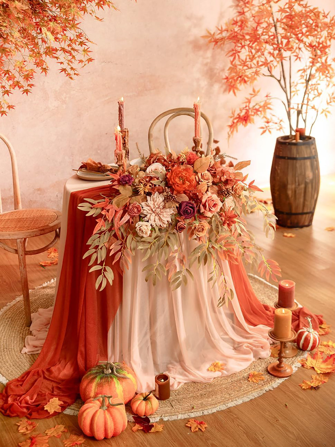 Maple Red Wedding Centerpiece Artificial Sweetheart Flower Swag 20 Inch Pack of 3