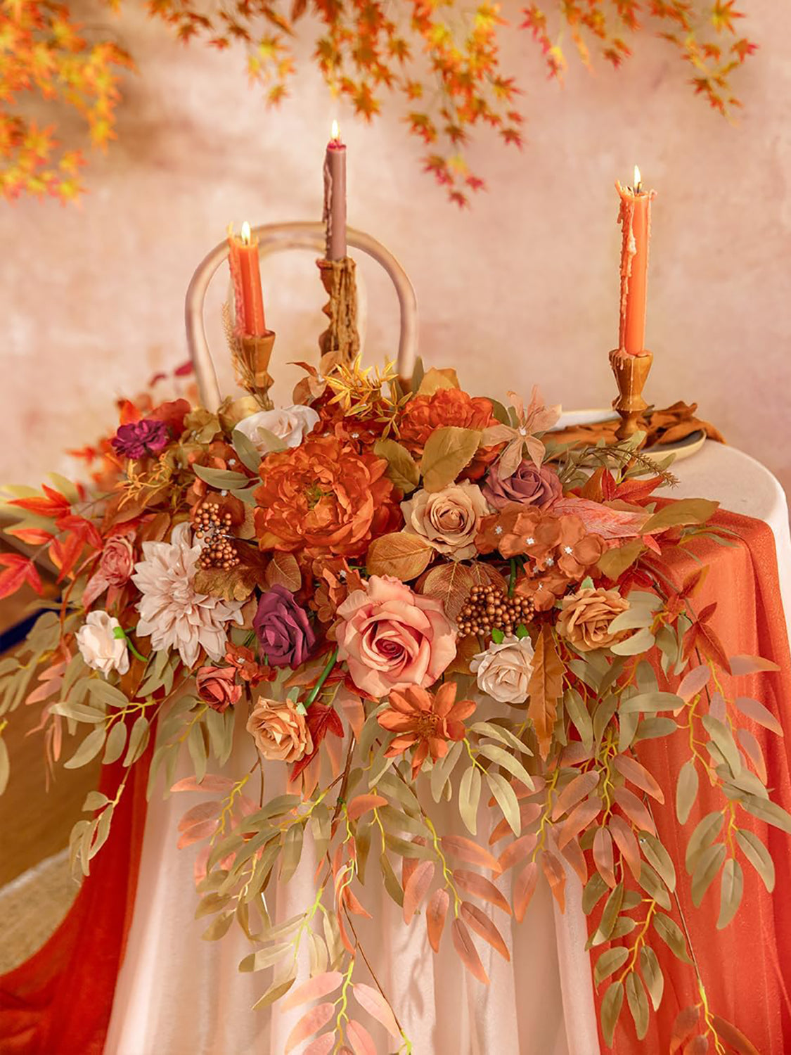 Maple Red Wedding Centerpiece Artificial Sweetheart Flower Swag 20 Inch Pack of 3