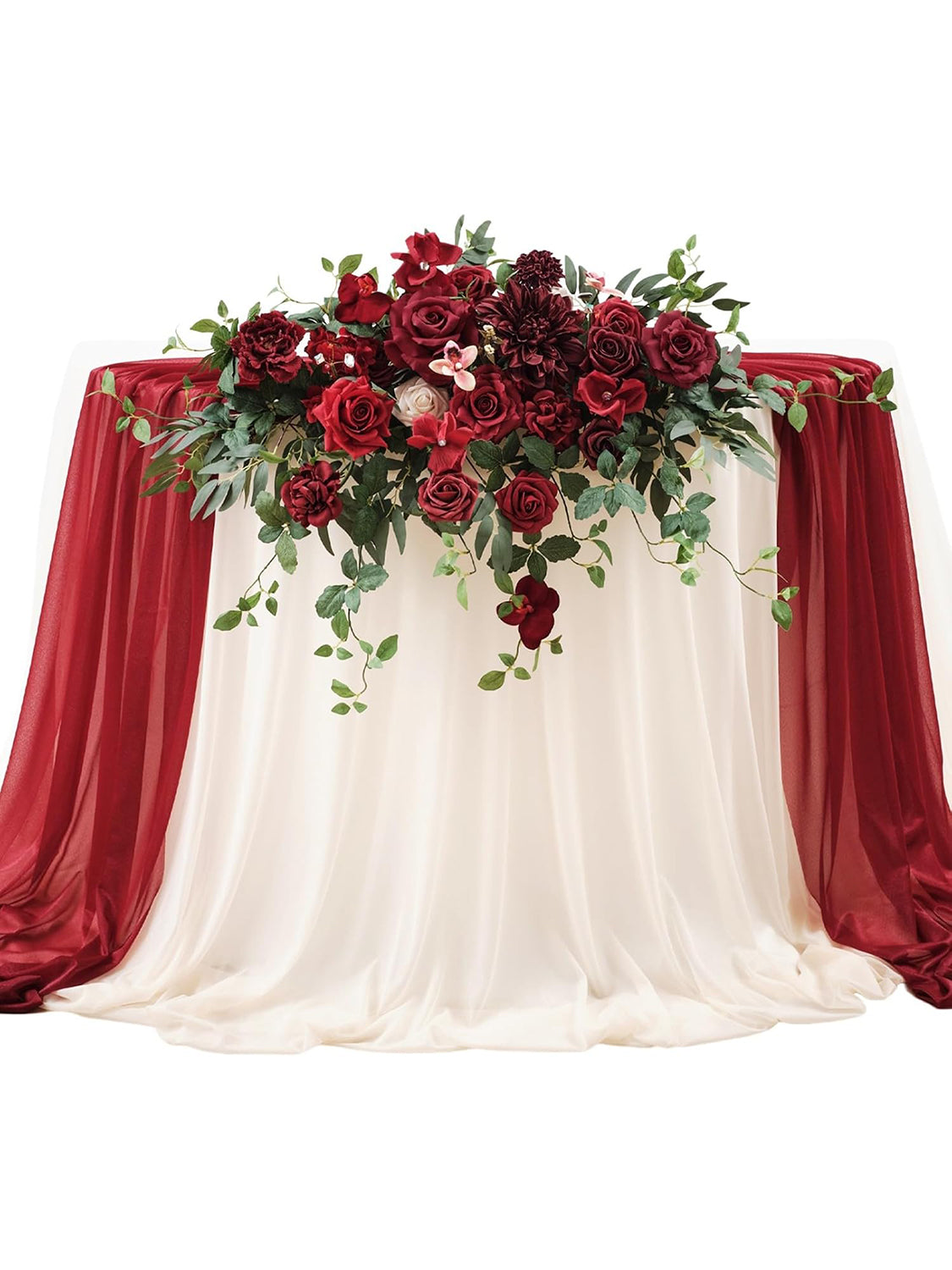 Burgundy Red Wedding Centerpiece Artificial Sweetheart Flower Swag 37.4 Inch Pack of 3