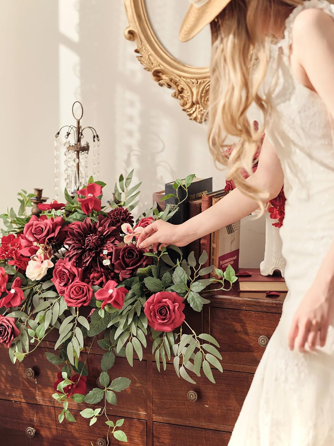 Burgundy Red Wedding Centerpiece Artificial Sweetheart Flower Swag 37.4 Inch Pack of 3