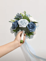 Dusty Blue & Navy Artificial Wedding Flower Bridesmaids Bouquets 7-inch