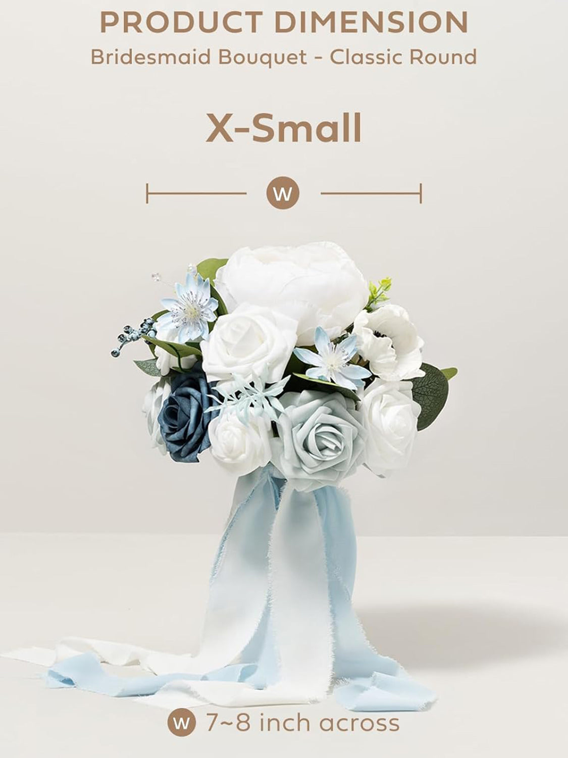 Dusty Blue & Navy Artificial Wedding Flower Bridesmaids Bouquets 7-inch