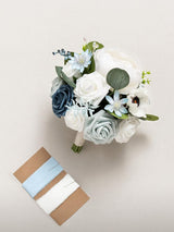 Dusty Blue & Navy Artificial Wedding Flower Bridesmaids Bouquets 7-inch