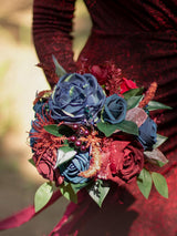 Navy Blue & Burgundy Red Artificial Wedding Flower Bridesmaids Bouquets 7 Inch