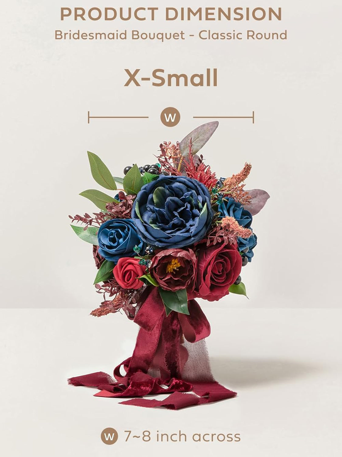 Navy Blue & Burgundy Red Artificial Wedding Flower Bridesmaids Bouquets 7 Inch