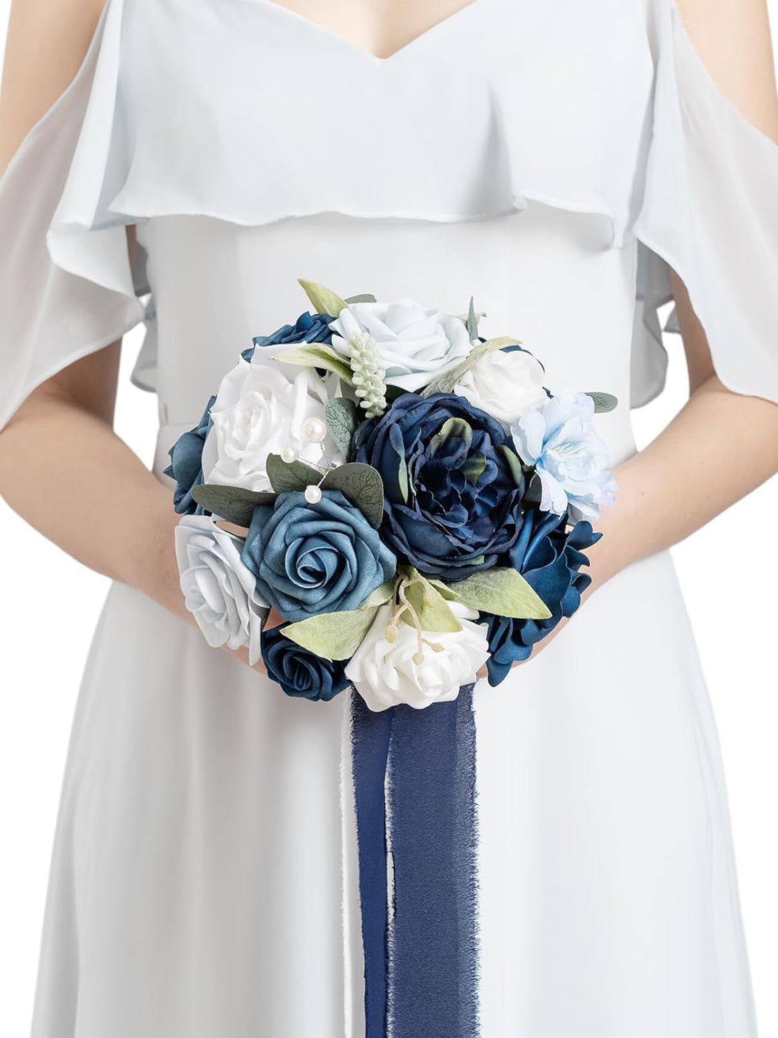 Noble Navy Blue Artificial Wedding Flower Bridesmaids Bouquets 7 Inch