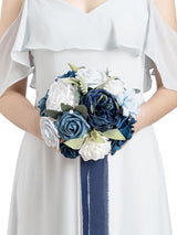 Noble Navy Blue Artificial Wedding Flower Bridesmaids Bouquets 7 Inch