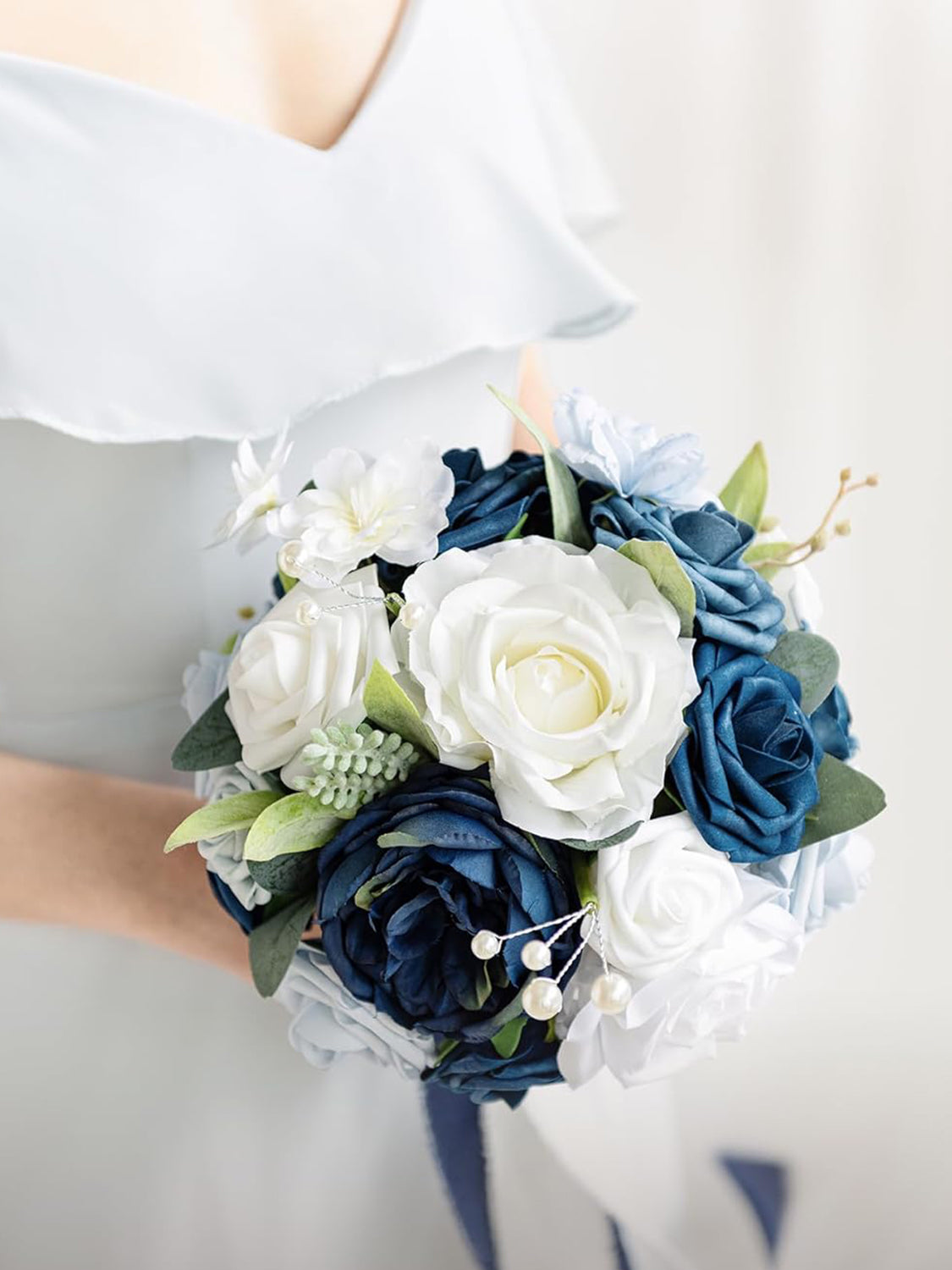 Noble Navy Blue Artificial Wedding Flower Bridesmaids Bouquets 7 Inch