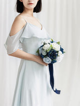 Noble Navy Blue Artificial Wedding Flower Bridesmaids Bouquets 7 Inch