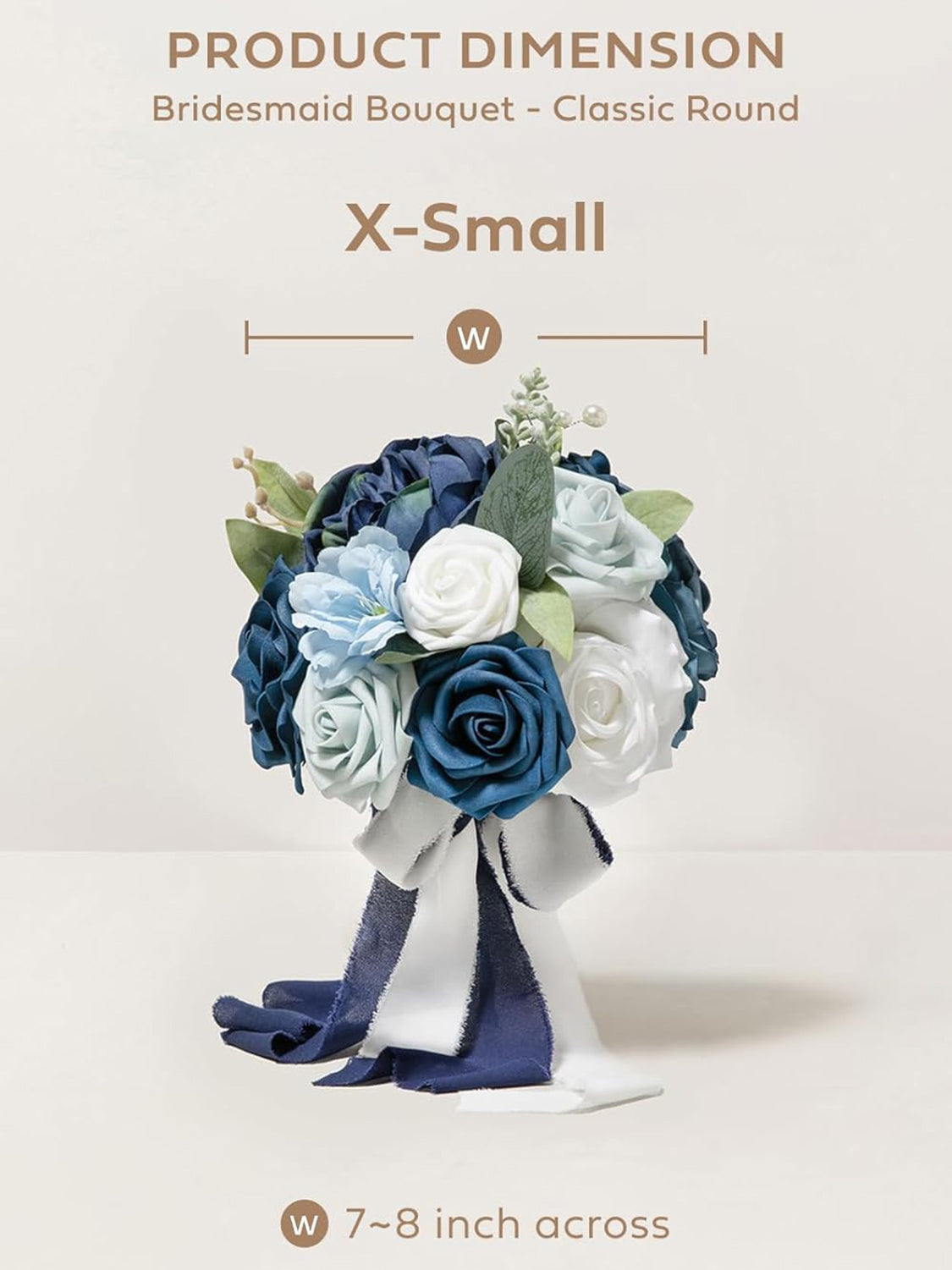 Noble Navy Blue Artificial Wedding Flower Bridesmaids Bouquets 7 Inch