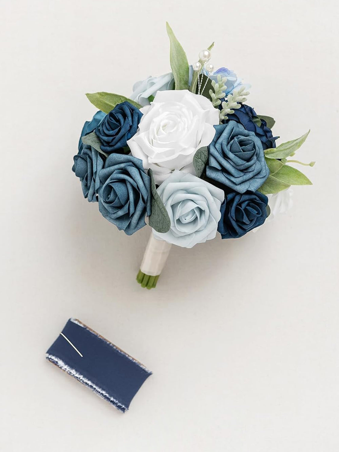 Noble Navy Blue Artificial Wedding Flower Bridesmaids Bouquets 7 Inch