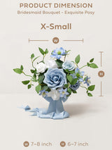 White & Dusty Blue Artificial Wedding Flower Bridesmaids Bouquets 7 Inch