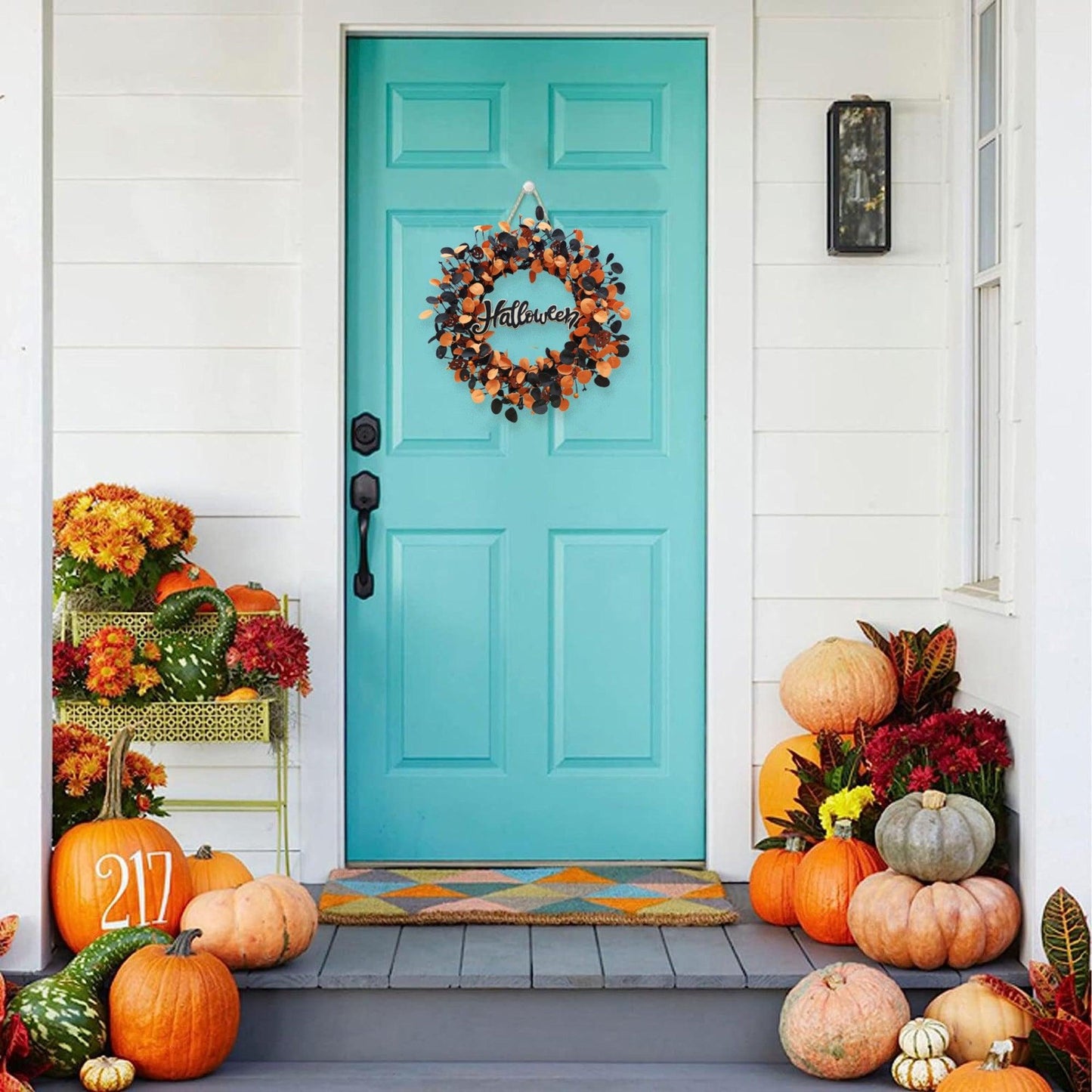 22 inch Halloween Wreaths for Front Door with Wood Pumpkins Thanksgiving Decorations