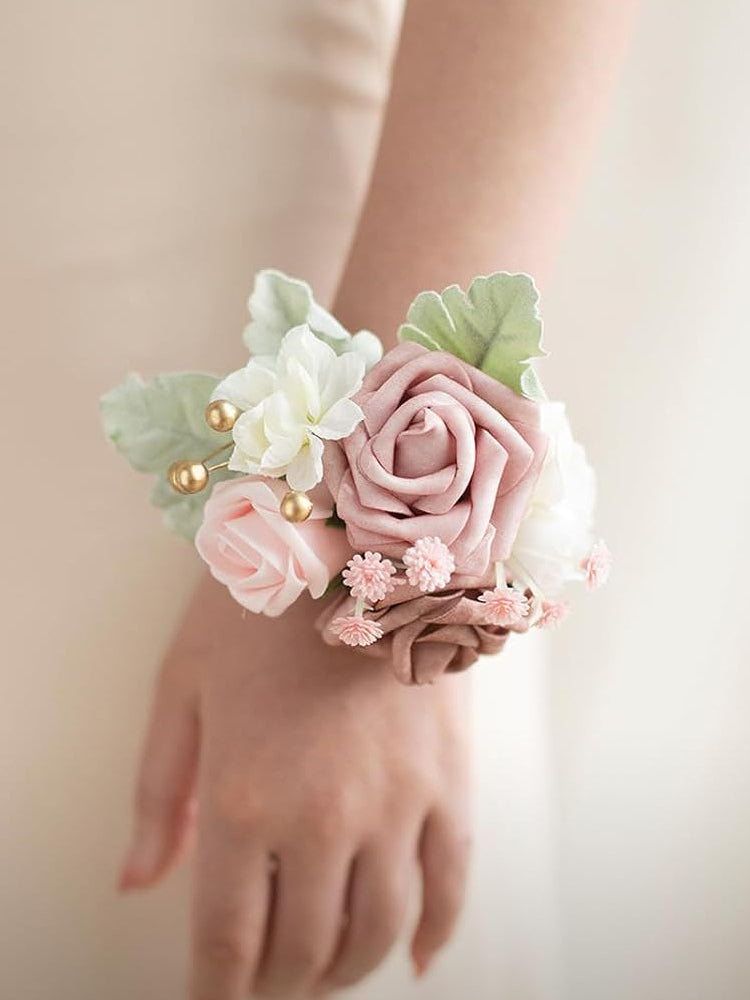 Dusty Rose Prom Wrist Corsage Artificial Flowers 2 Pack