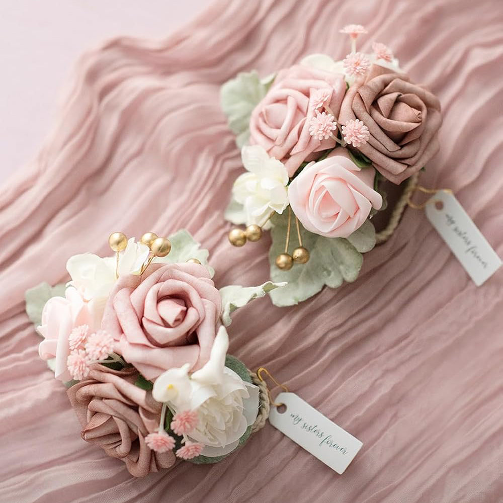 Dusty Rose Prom Wrist Corsage Artificial Flowers 2 Pack