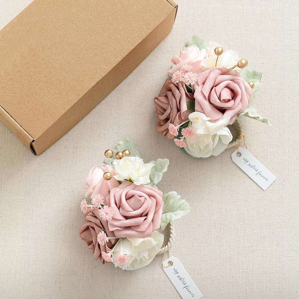 Dusty Rose Prom Wrist Corsage Artificial Flowers 2 Pack