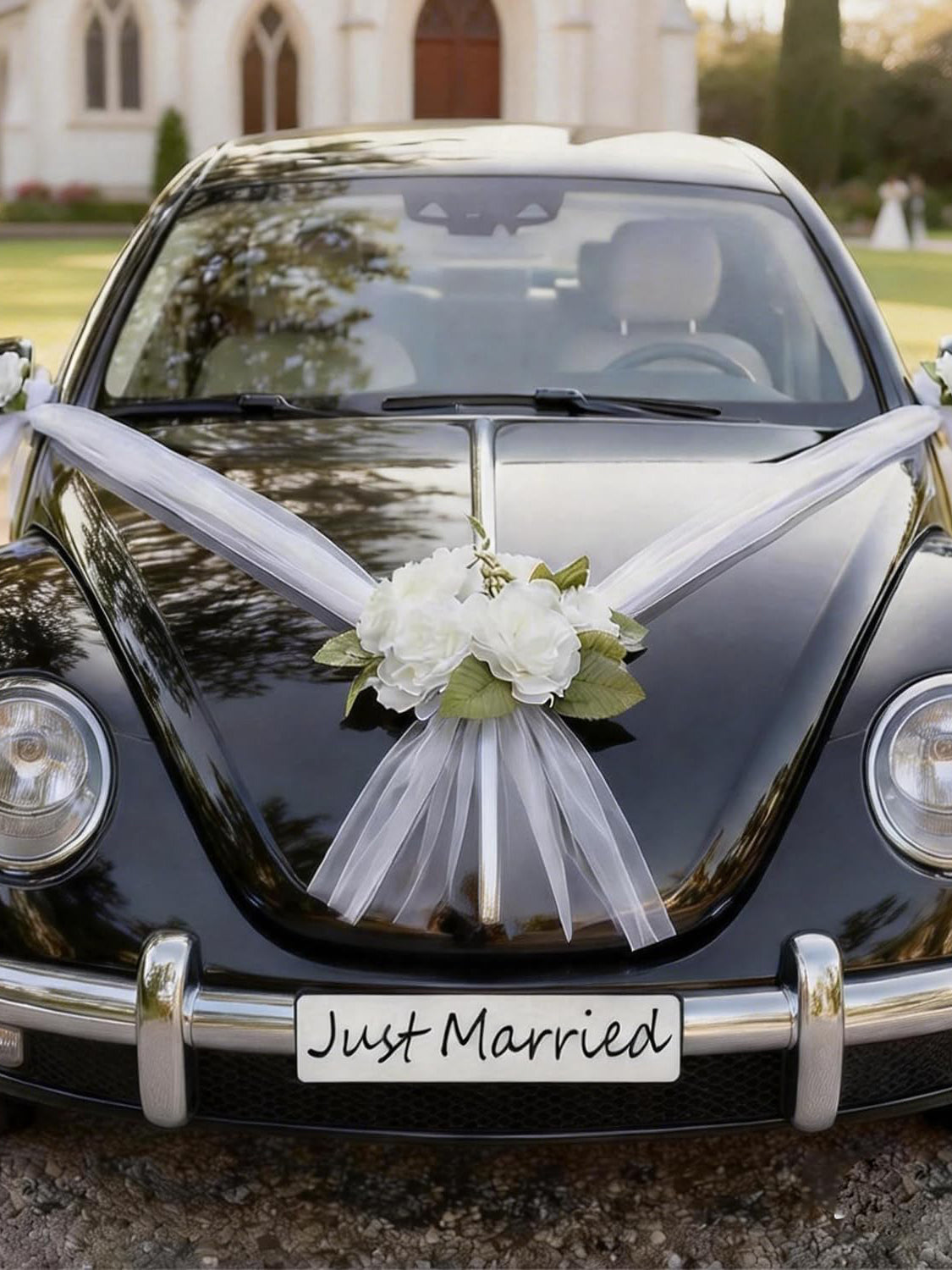 Wedding Car Decoration Set White Artificial Flower With Satin Ribbons Wcd White