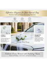Wedding Car Decoration Set White Artificial Flower With Satin Ribbons Wcd White