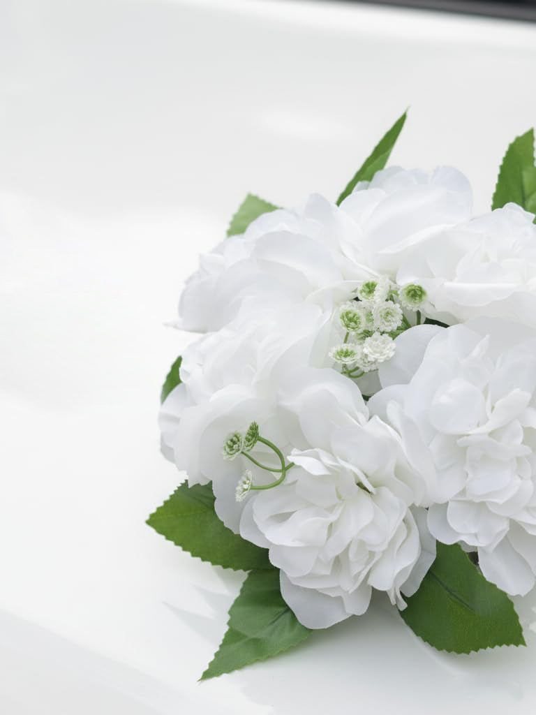 Wedding Car Decoration Set White Artificial Flower With Satin Ribbons Wcd White