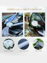 Wedding Car Decoration Set White Artificial Flower With Satin Ribbons Wcd White