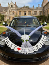 Wedding Car Decoration Set White Artificial Flower With Satin Ribbons Wcd White