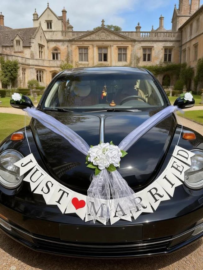 Wedding Car Decoration Set White Artificial Flower With Satin Ribbons Wcd White