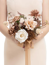 Gold Brown Artificial Wedding Flower Bridesmaids Bouquets 7 Inch